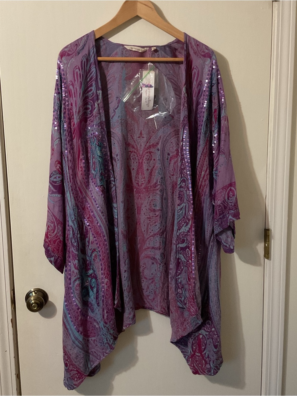 Soft Surroundings Estuary Topper Fiery Fuchsia Paisley Sequin Beaded Cardigan OS